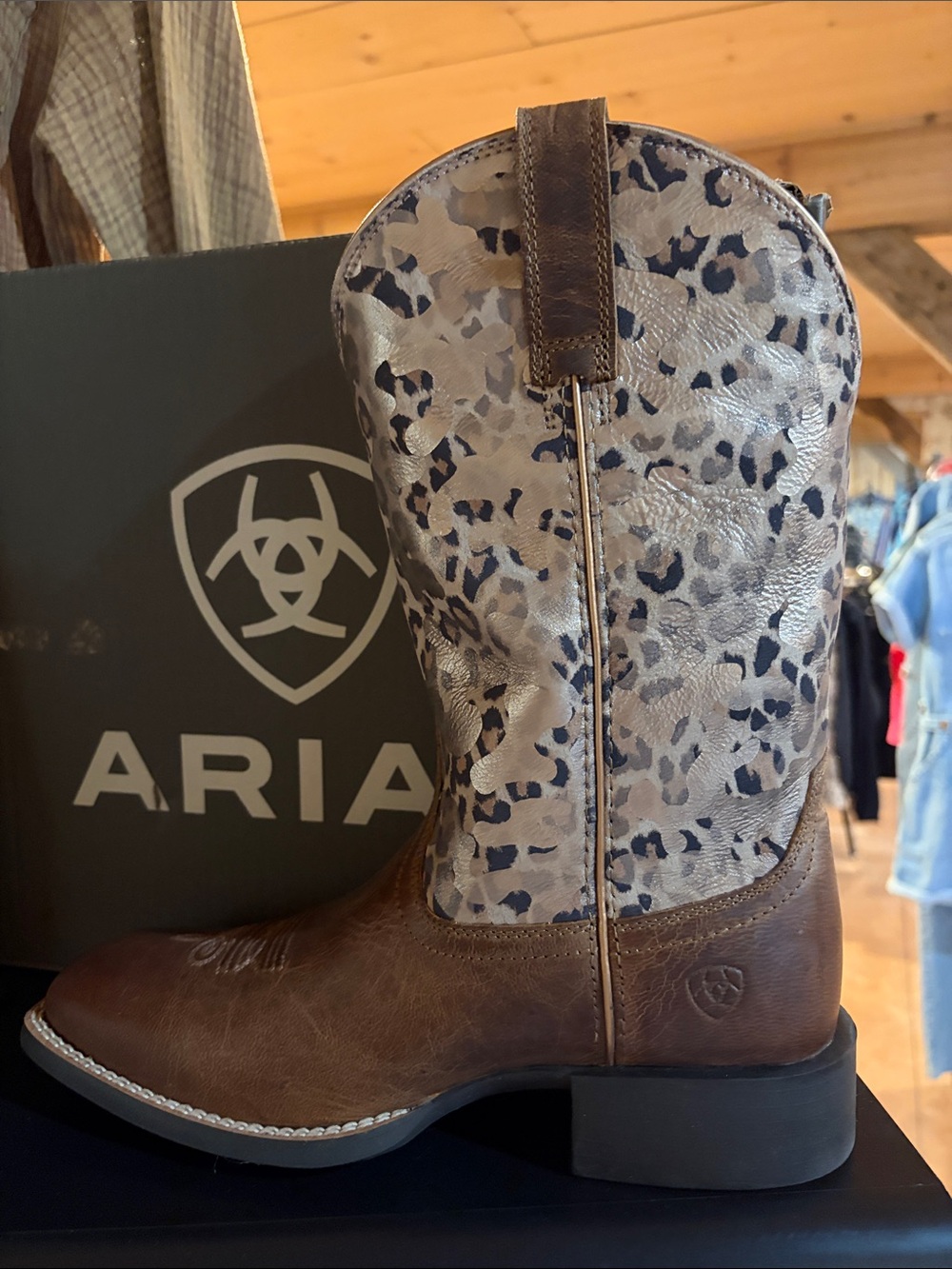 Ariat Brown Leather Boot with Neutral Leopard Shaft
